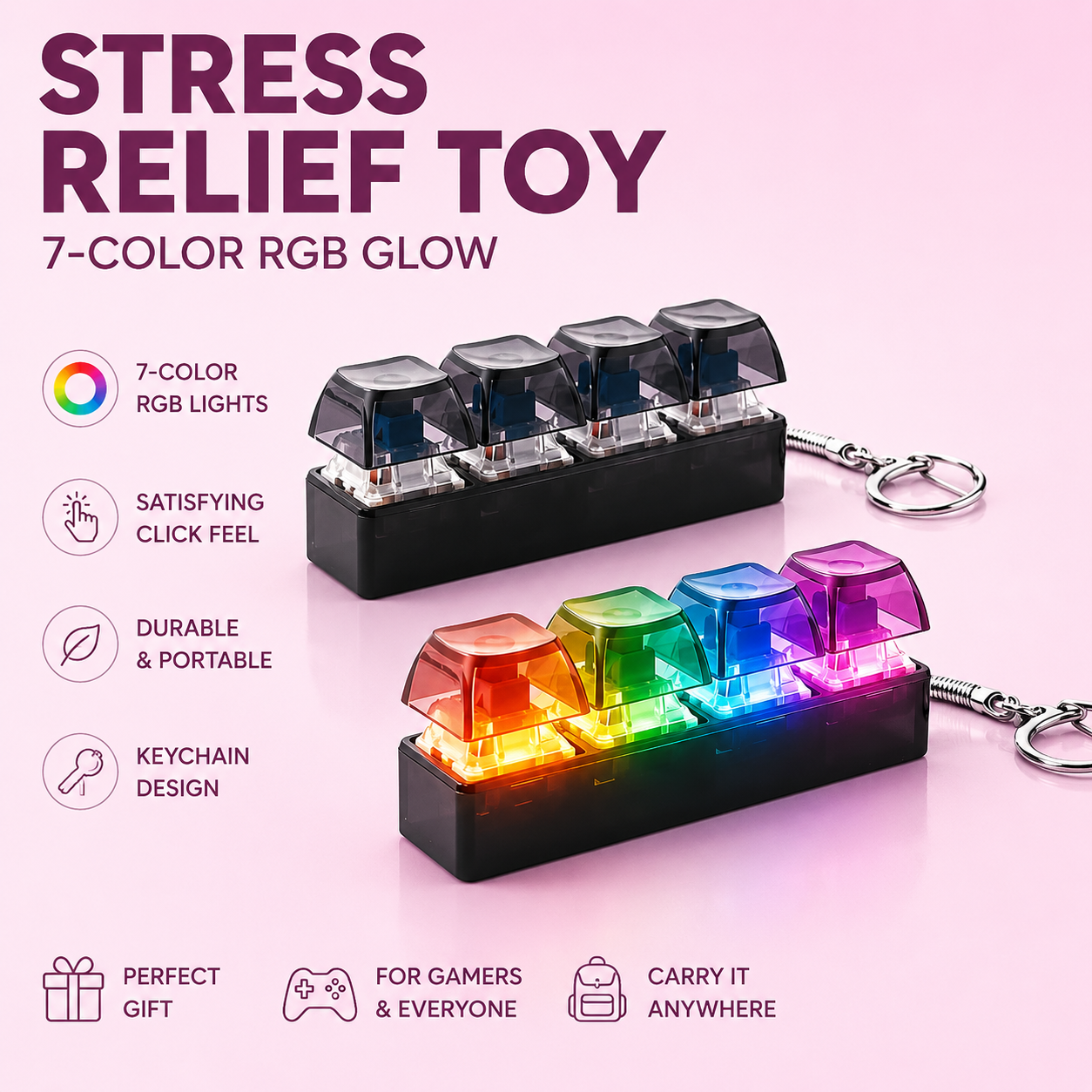 RGB Luminous Keyboard Keychain Stress Relief Toy
