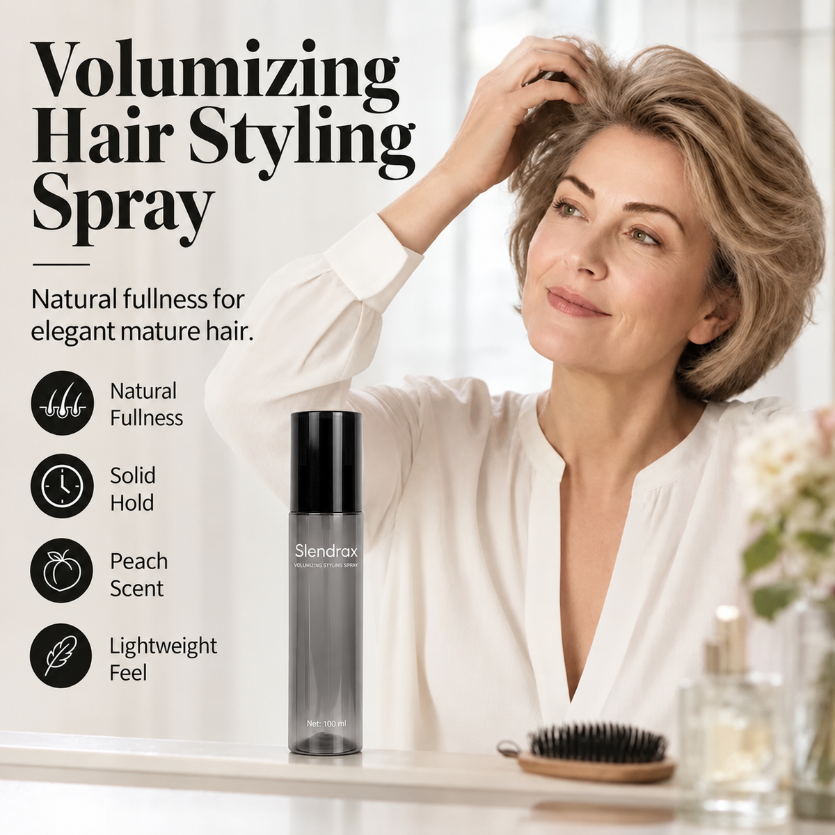 ⏳🔥 LIMITED-TIME 50% OFF! ⏰ Peach-Scented Volumizing & Setting Spray – Lightweight, Bouncy Hair & Long-Lasting Hold ✨