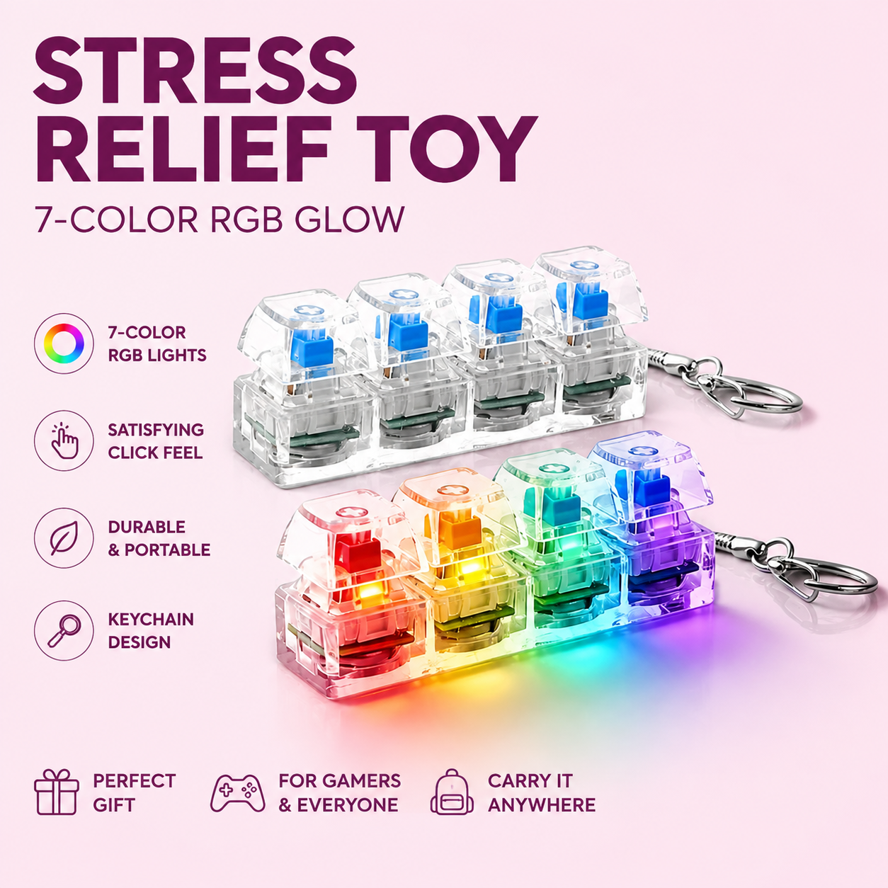 RGB Luminous Keyboard Keychain Stress Relief Toy