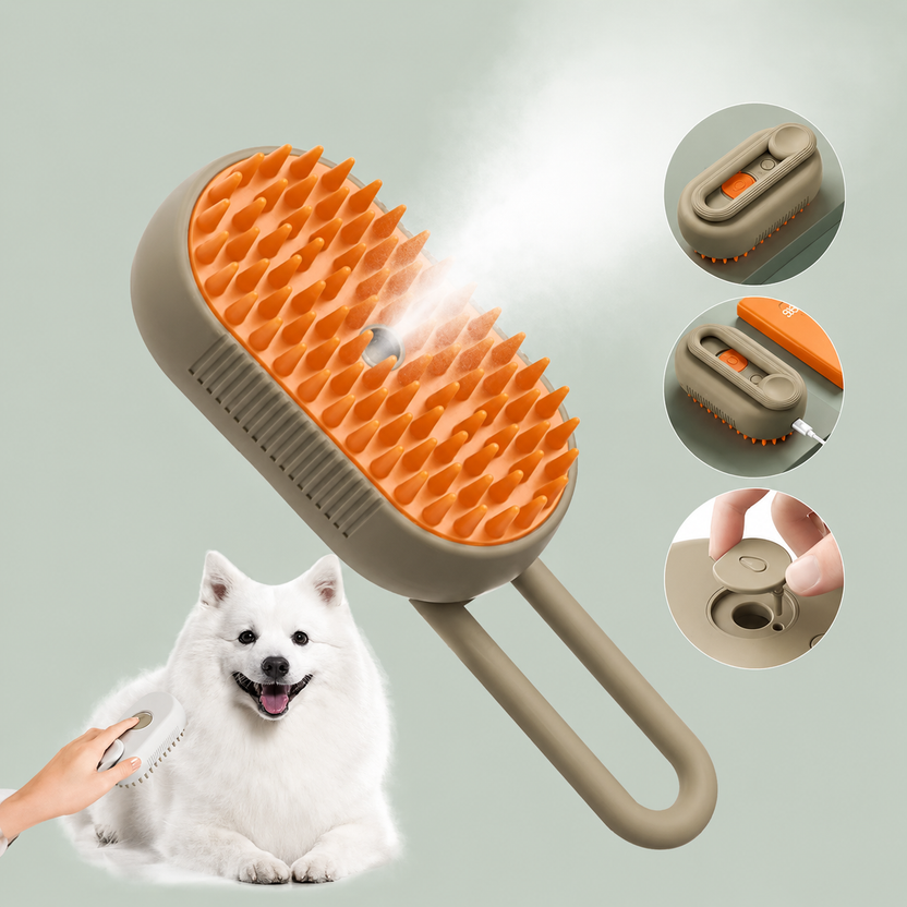 Slendrax Pro™ 3-in-1 Steam Pet Brush — Detangle, De-Shed & Massage