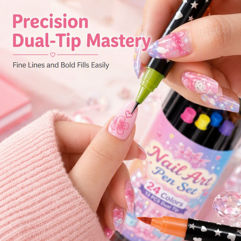 💅 24-Color Dual-Tip Nail Art Pen Set – DIY Manicure Drawing Kit 🎁