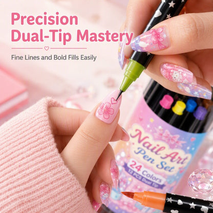 💅 24-Color Dual-Tip Nail Art Pen Set – DIY Manicure Drawing Kit 🎁