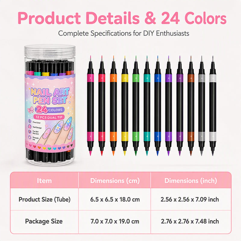 💅 24-Color Dual-Tip Nail Art Pen Set – DIY Manicure Drawing Kit 🎁