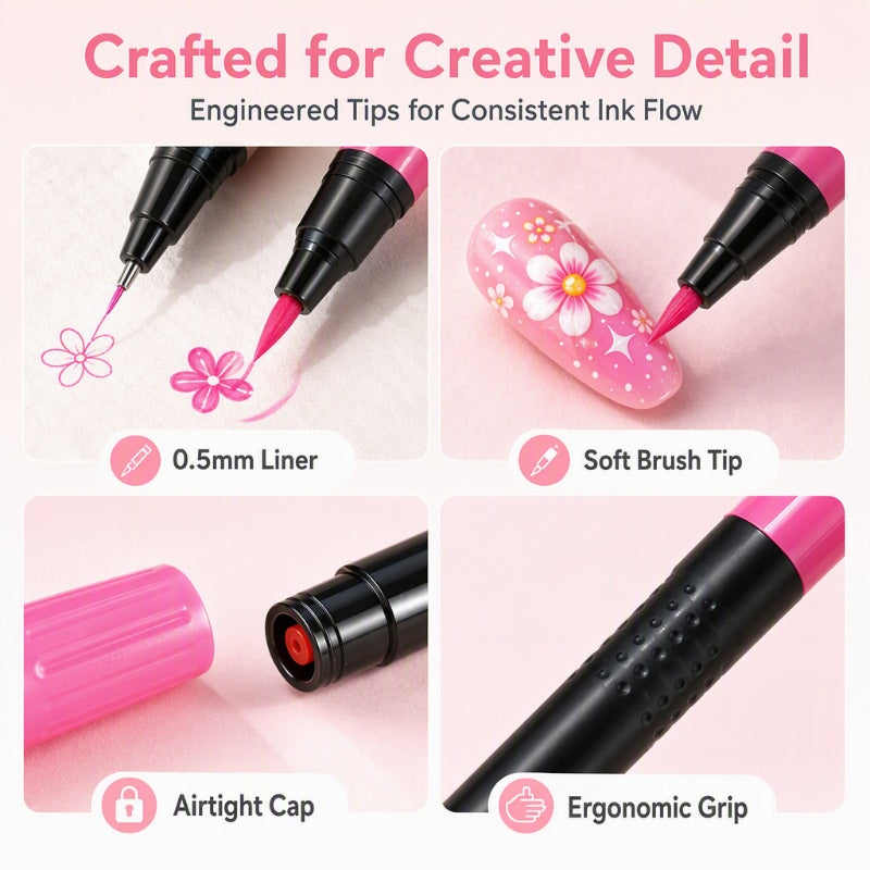 💅 24-Color Dual-Tip Nail Art Pen Set – DIY Manicure Drawing Kit 🎁