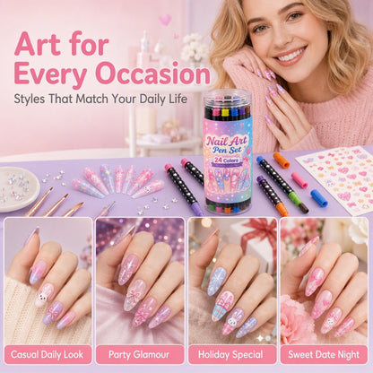 💅 24-Color Dual-Tip Nail Art Pen Set – DIY Manicure Drawing Kit 🎁
