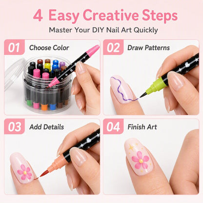 💅 24-Color Dual-Tip Nail Art Pen Set – DIY Manicure Drawing Kit 🎁