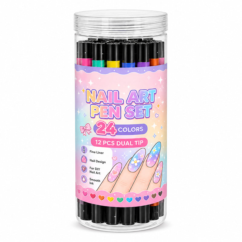 💅 24-Color Dual-Tip Nail Art Pen Set – DIY Manicure Drawing Kit 🎁