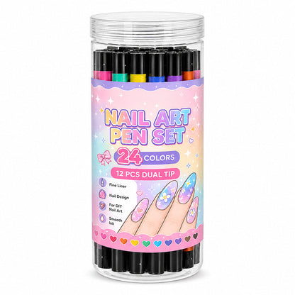 💅 24-Color Dual-Tip Nail Art Pen Set – DIY Manicure Drawing Kit 🎁